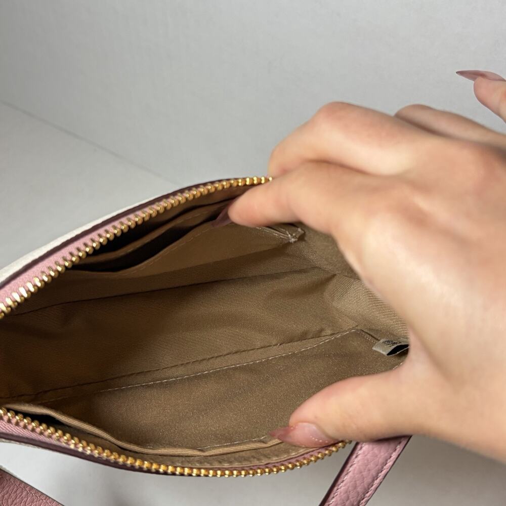 Coach Nolita 19 Wristlet Chalk Pebbled Leather Pink Stripe Heart Motif - Picture 5 of 6